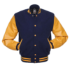 Letterman Jacket Navy Blue Wool Body Gold Vinyl Sleeves Varsity Jacket