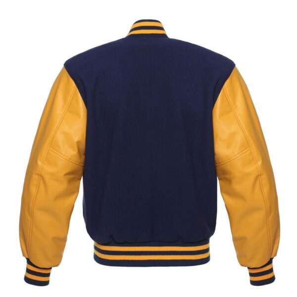 Letterman Jacket Navy Blue Wool Body Gold Vinyl Sleeves Varsity Jacket