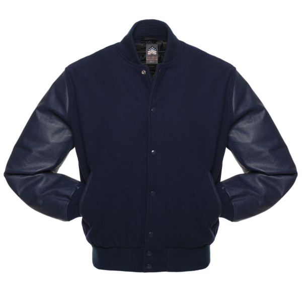 Letterman Jacket Navy Blue Wool Body Navy Blue Leather Sleeves Varsity Jacket