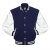 Letterman Jacket Navy Blue Wool Body White Vinyl Sleeves Varsity Jacket