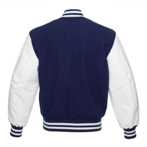 Letterman Jacket Navy Blue Wool Body White Vinyl Sleeves Varsity Jacket