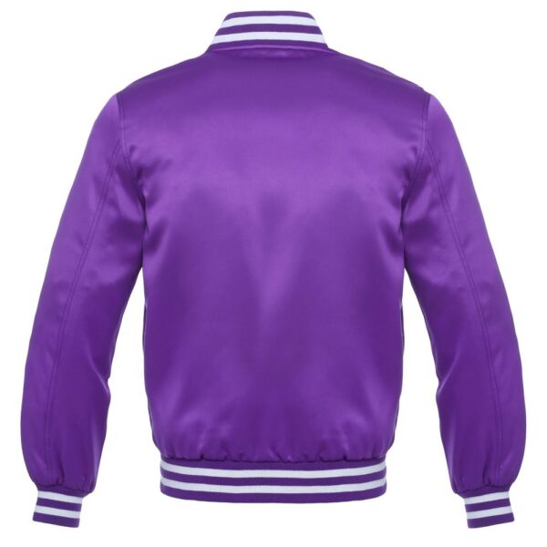 Letterman Jacket Purple Satin Body and Sleeves White Trim Varsity Jacket