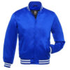 Letterman Jacket Royal Blue Satin Body and Sleeves White Trim Varsity Jacket