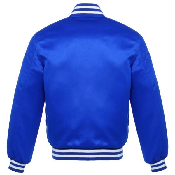 Letterman Jacket Royal Blue Satin Body and Sleeves White Trim Varsity Jacket