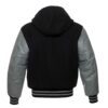 Varsity Jacket Hoodie Black Wool Body Grey Leather Sleeves Varsity Jacket