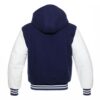 Varsity Jacket Hoodie Navy Blue Wool Body White Leather Sleeves Varsity Jacket