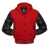 Varsity Jacket Hoodie Red Wool Body Black Leather Sleeves Varsity Jacket