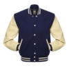 Varsity Jacket Navy Blue Wool Body Natural Leather Sleeves Varsity Jacket