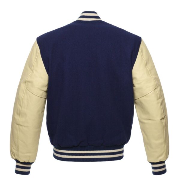 Varsity Jacket Navy Blue Wool Body Natural Leather Sleeves Varsity Jacket