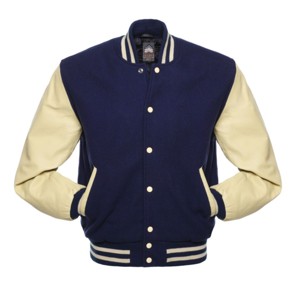 Varsity Jacket Cardinal Wool Body Navy Blue Leather Sleeves