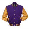 Varsity Jacket Purple Wool Body Gold Leather Sleeves Varsity Jacket