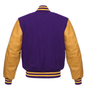 Varsity Jacket Purple Wool Body Gold Leather Sleeves Varsity Jacket