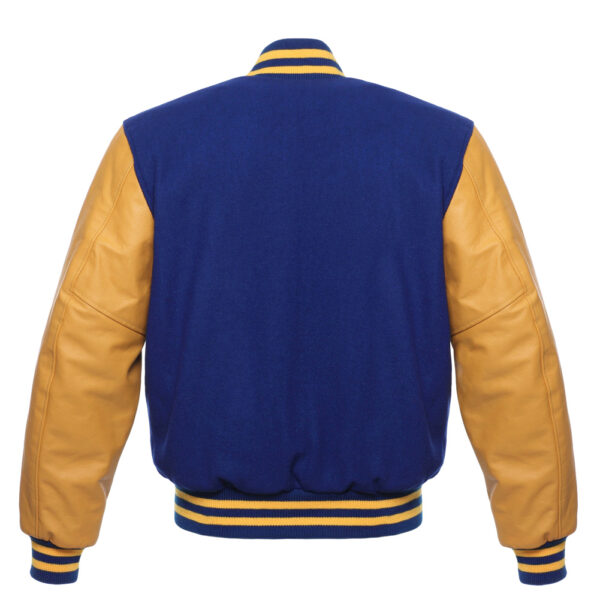 Varsity Jacket Royal Wool Body Gold Leather Sleeves Varsity Jacket