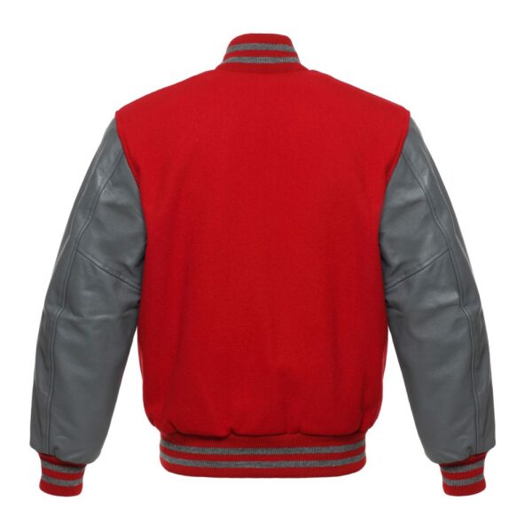 Varsity Jacket Scarlet Red Wool Body Grey Leather Sleeves Varsity Jacket