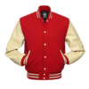 Varsity Jacket Scarlet Red Wool Body Natural Leather Sleeves Varsity Jacket