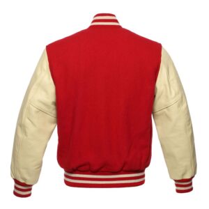 Varsity Jacket Scarlet Red Wool Body Natural Leather Sleeves Varsity Jacket