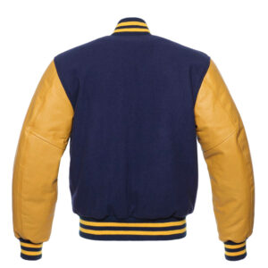 Varsity Jacket Vavy Blue Wool Body Gold Leather Sleeves Varsity Jacket