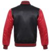 Letterman Jacket Black Satin Body and Red Sleeves Red Trim Varsity Jacket