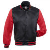 Letterman Jacket Black Satin Body and Red Sleeves Red Trim Varsity Jacket