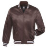 Letterman Jacket Brown Satin Body and Sleeves White Trim Varsity Jacket