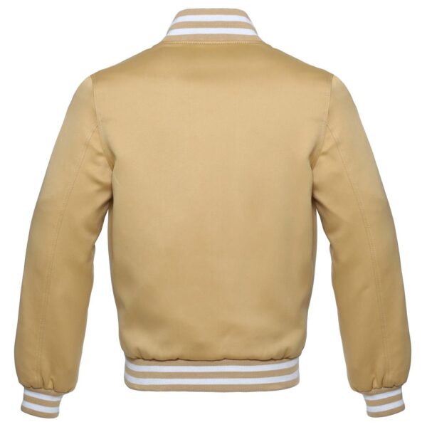 Letterman Jacket Gold Satin Body and Sleeves White Trim Varsity Jacket