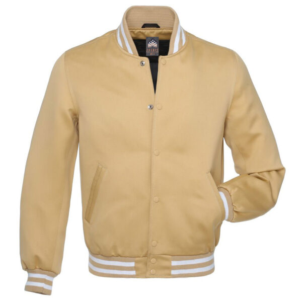 Letterman Jacket Gold Satin Body and Sleeves White Trim Varsity Jacket