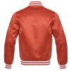 Letterman Jacket Orange Satin Body and Sleeves White Trim Varsity Jacket