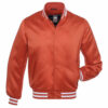 Letterman Jacket Orange Satin Body and Sleeves White Trim Varsity Jacket