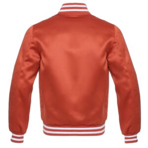 Letterman Jacket Orange Satin Body and Sleeves White Trim Varsity Jacket