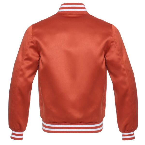 Letterman Jacket Orange Satin Body and Sleeves White Trim Varsity Jacket