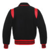 Letterman Jacket Retro Black Wool Body Black Leather Sleeves Red Shoulder Inserts Varsity Jacket