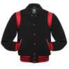 Letterman Jacket Retro Black Body Black Leather Sleeves Red Shoulder Inserts Varsity Jacket