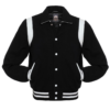 Letterman Jacket Retro Black Wool Body Black Leather Sleeves