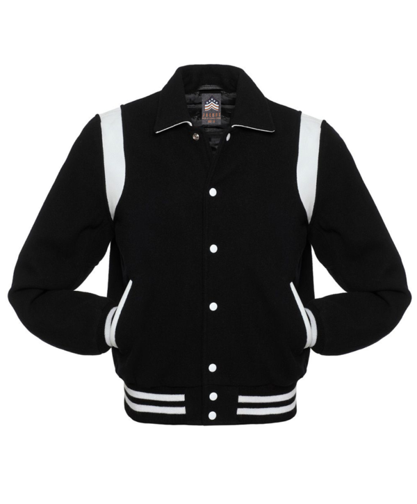 Letterman Jacket Retro Black Wool Body Black Leather Sleeves