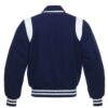 Letterman Jacket Retro Navy Blue Wool Body Black Leather Sleeves White Shoulder Inserts Varsity Jacket