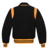 Letterman Jacket Retro Black Wool Body Wool Black Leather Sleeves Gold Shoulder Inserts Varsity Jacket